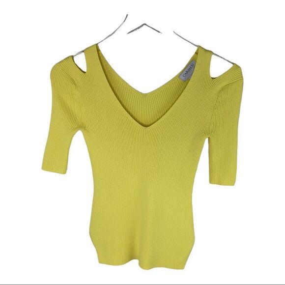 Carmen Marc Valvo Yellow Knit Top XS‎ - Picture 1 of 9